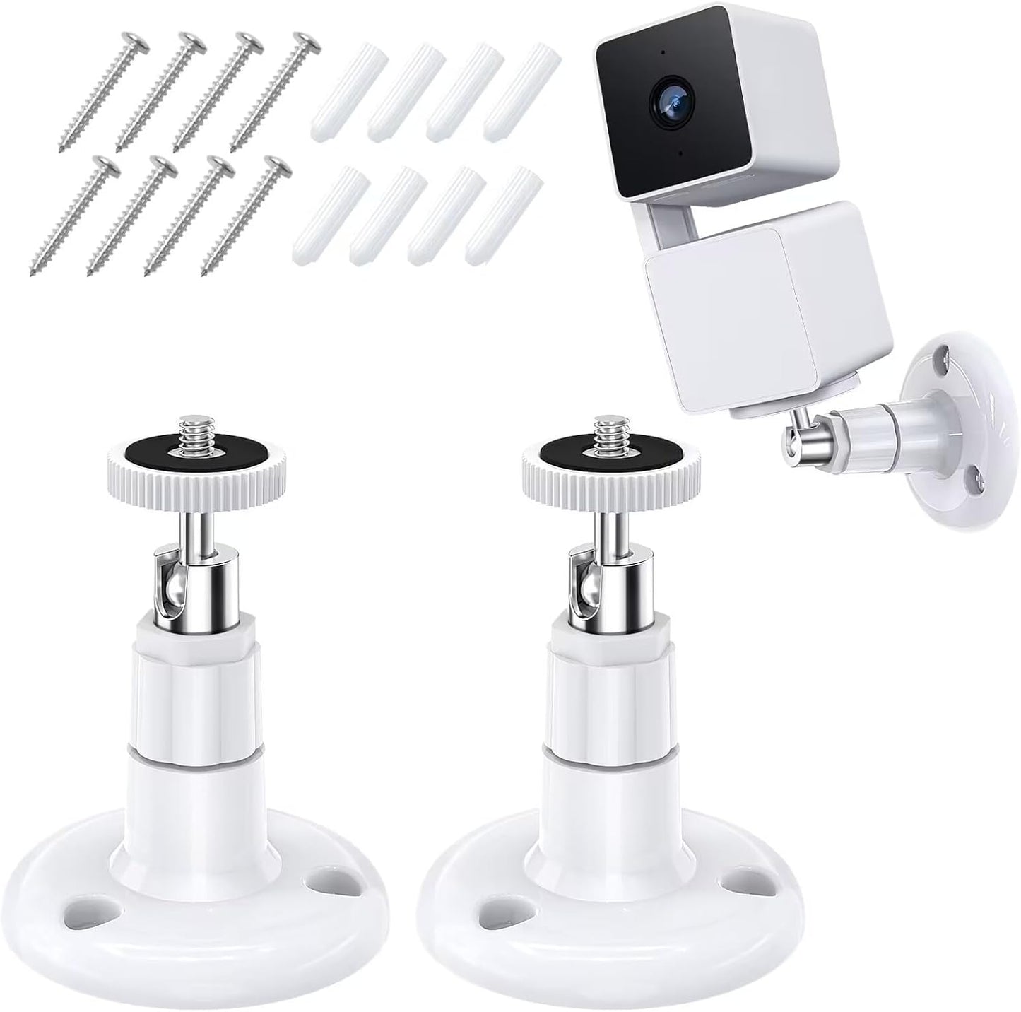 Wall Mount Compatible with Wyze Cam Pan V3 & Wyze Cam V3/Wyze Cam Outdoor, 360 Degree Swivel Adjustable Indoor Outdoor Mount Bracket for Wyze Cam and Other Camera with Same Interface 2 Pack